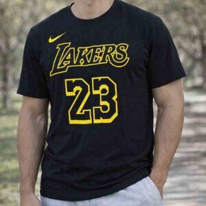 NWT Nike Lakers Lebron James 24 Black T-shirt Dri-Fit ACTUAL SIZE SLIM MEDIUM